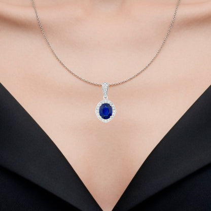 Blue Sapphire Pendant With Diamonds 2.82 Carats 18K White Gold