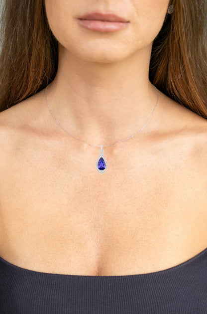 Tanzanite Pendant Necklace Diamonds 7.1 Carats 14K White Gold