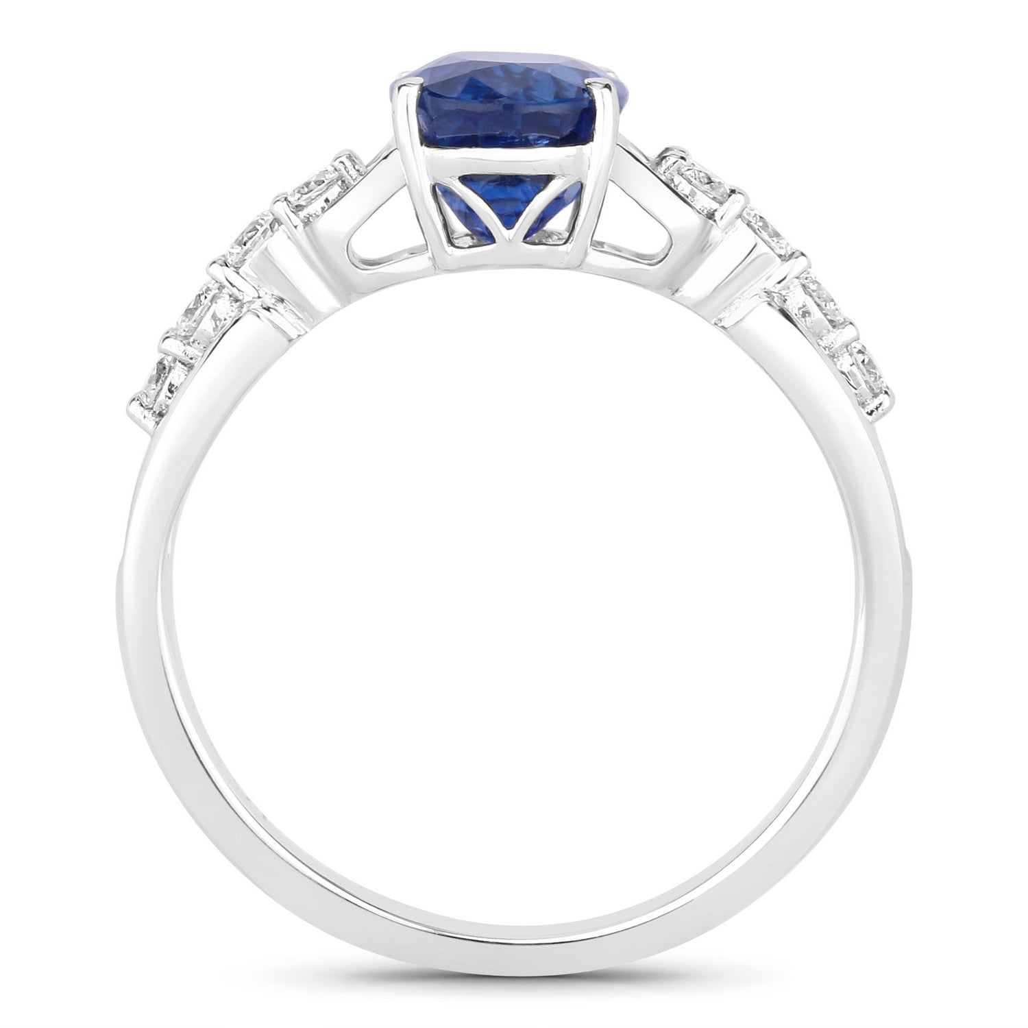 Blue Sapphire Ring With Diamonds 2.38 Carats 18K White Gold