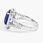 Blue Sapphire Ring With Diamonds 4.54 Carats 18K White Gold
