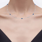 Blue Sapphire Necklace With Diamonds 6.4 Carats Sterling Silver