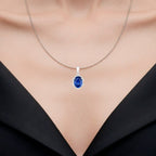 Blue Sapphire Pendant With Diamonds 2.84 Carats 18K White Gold