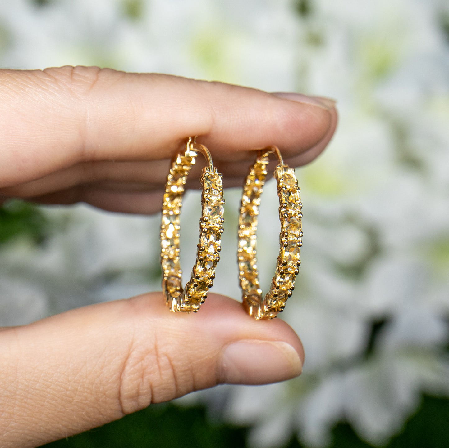 Citrine Hoop Earrings 4.85 Carats 14K Yellow Gold Plated Silver