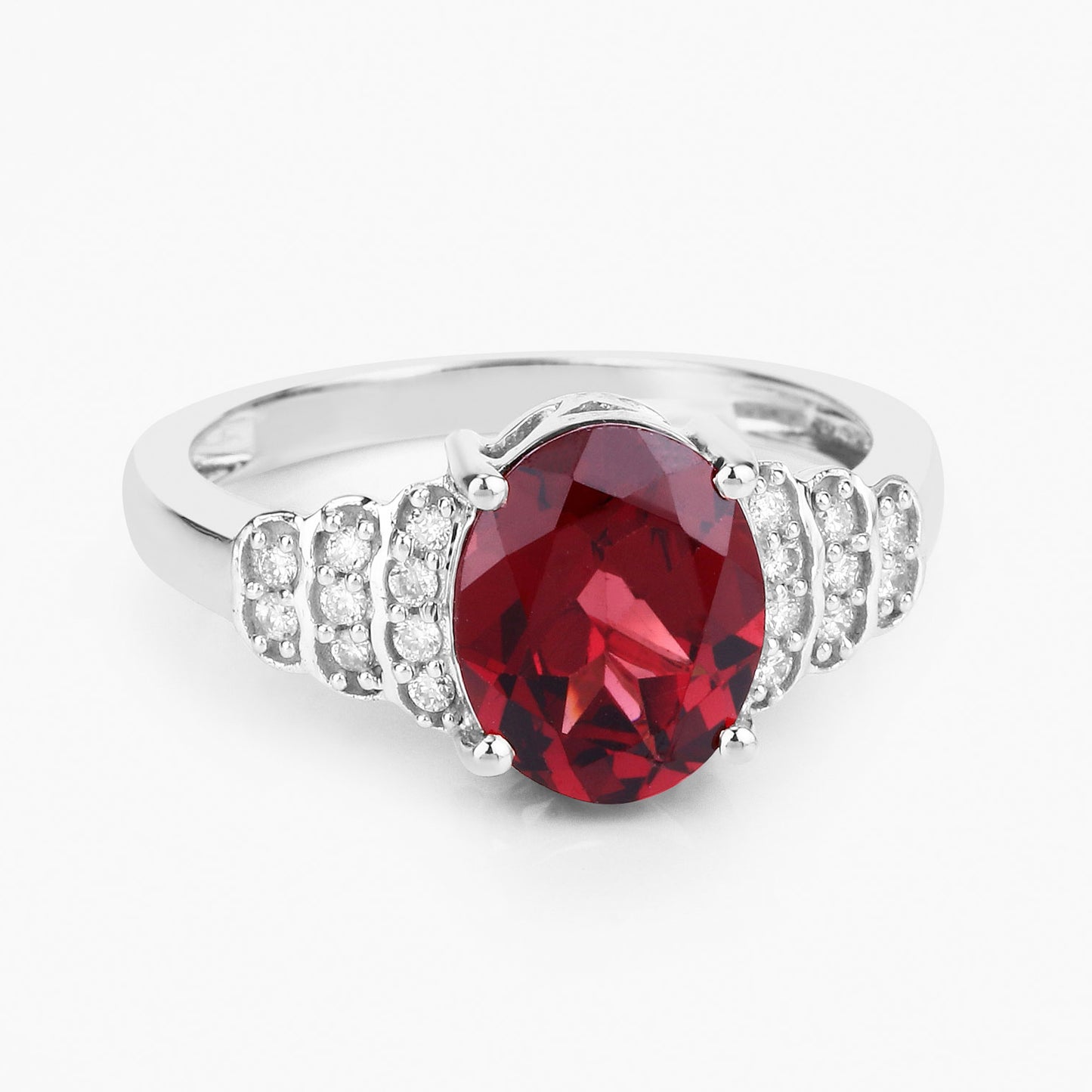 Rhodolite Ring With Diamonds 2.84 Carats 14K White Gold