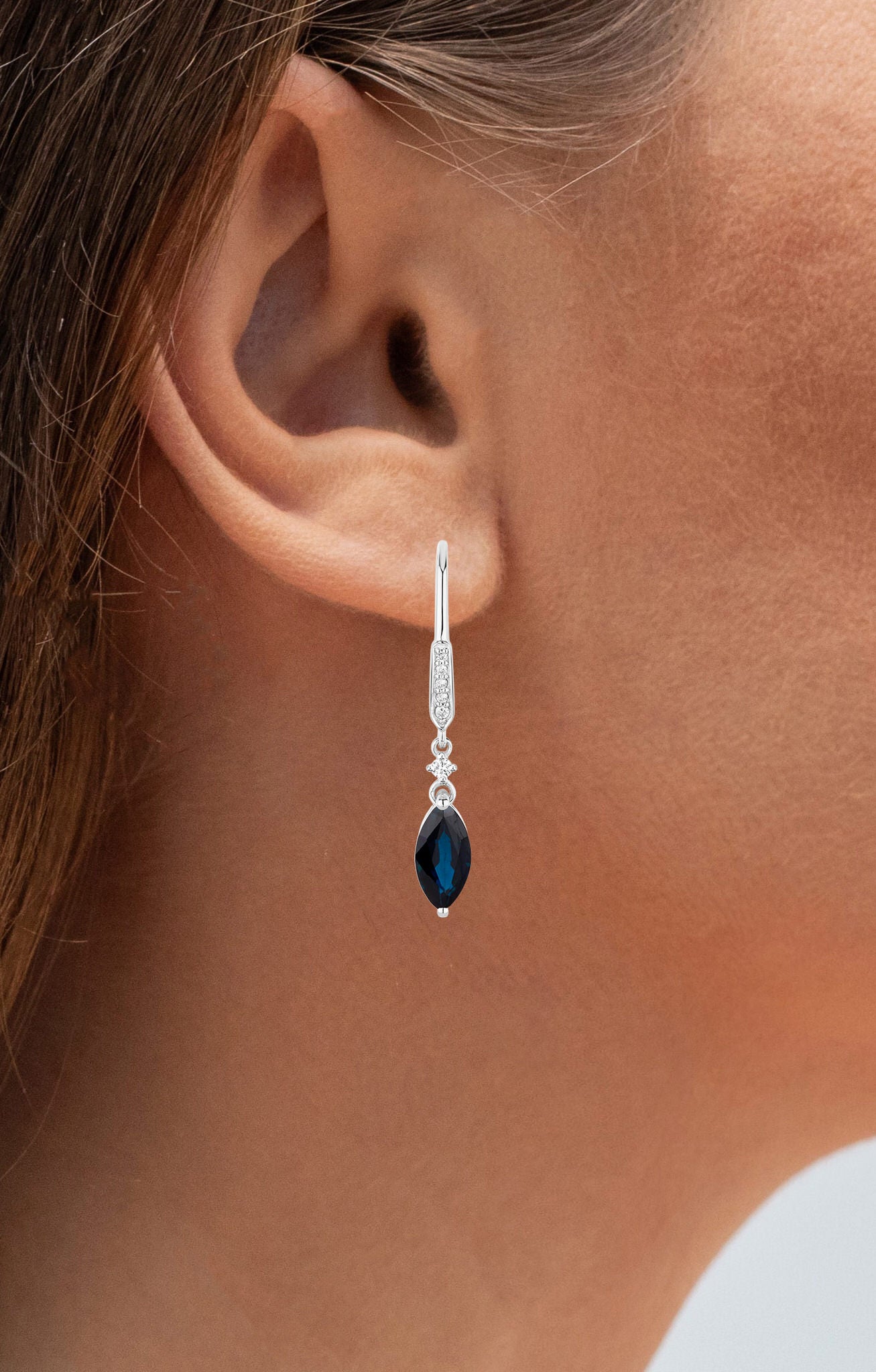Blue Sapphire Earrings Diamonds 2.7 Carats 14K White Gold