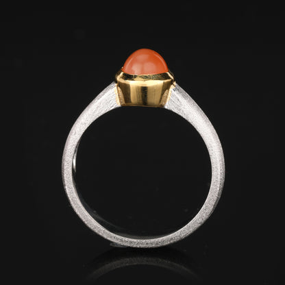 Peach Moonstone Ring 1.30 Carats Gold Plated Silver