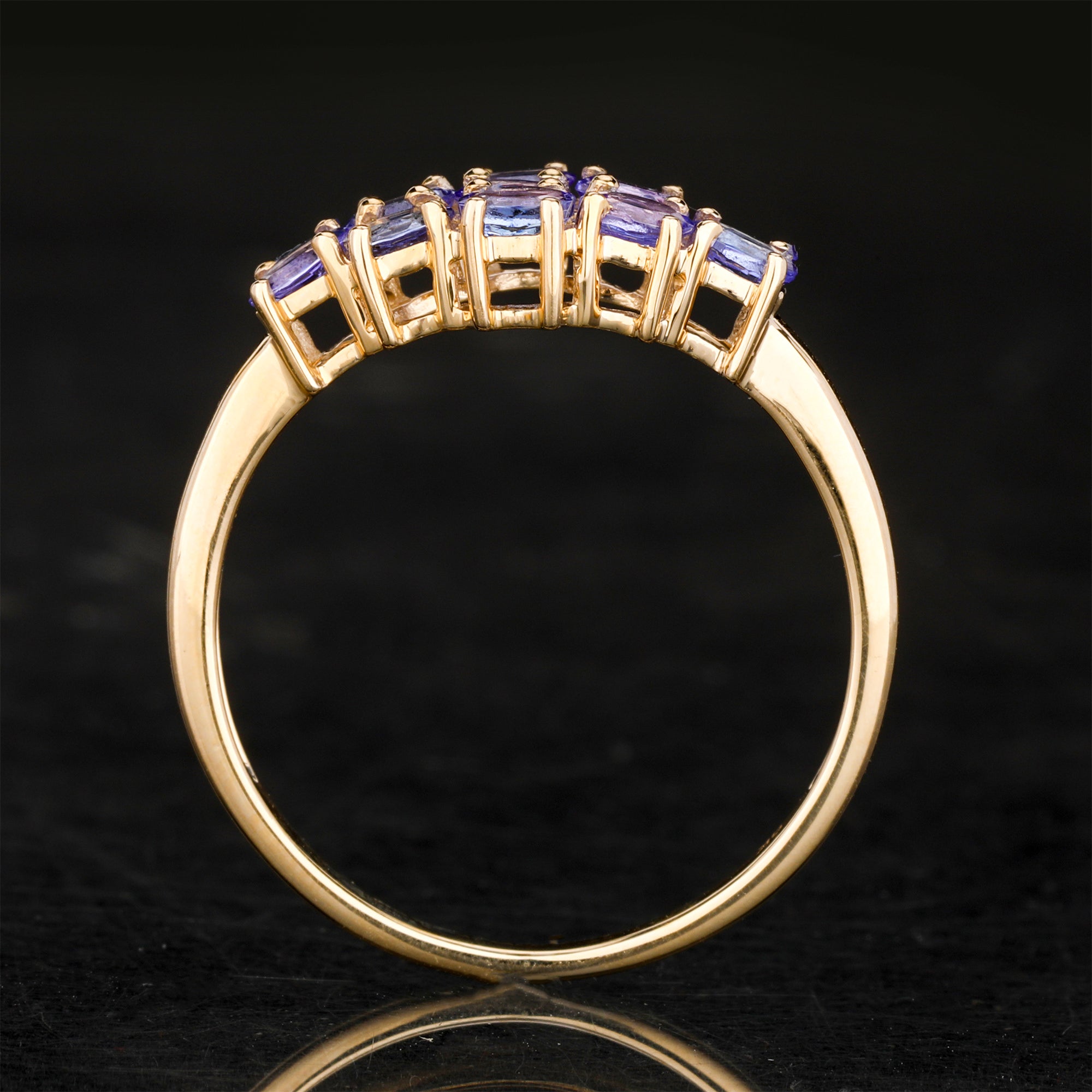 Natural Tanzanite Cluster Ring 0.9 Carats 9K Yellow Gold