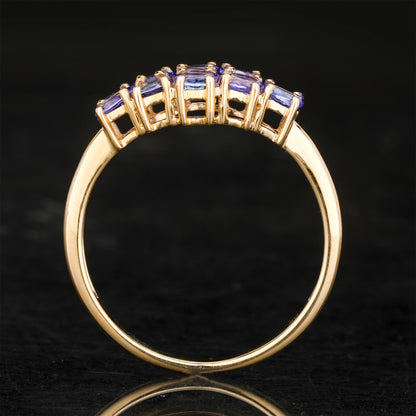 Natural Tanzanite Cluster Ring 0.9 Carats 9K Yellow Gold