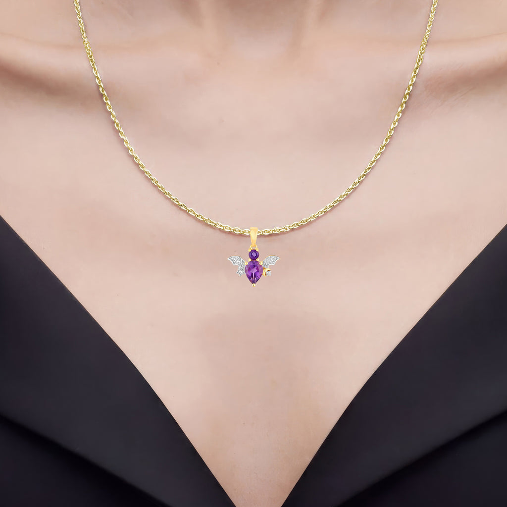 Amethyst Bat Pendant With White Topaz 1.19 Carats Gold Plated Silver