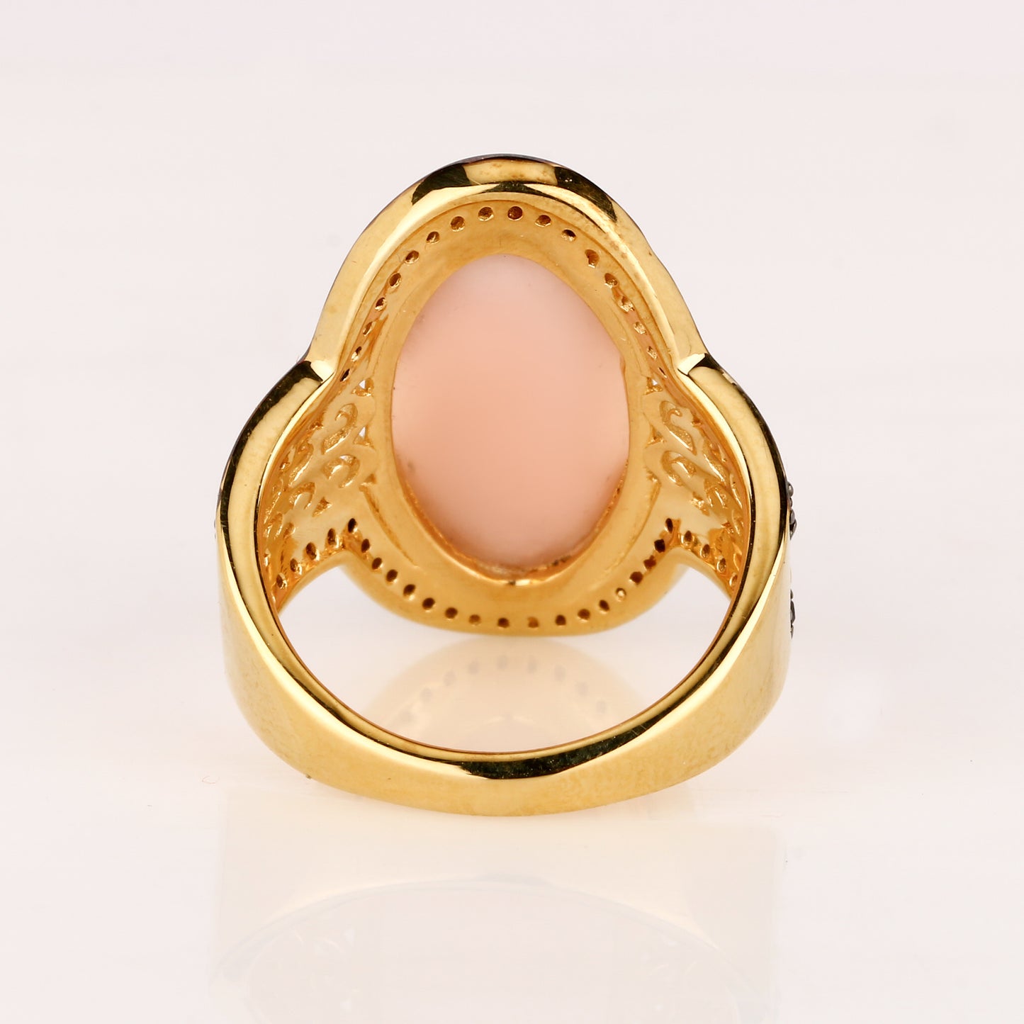 Natural Pink Opal Ring With Black Spinel 9.67 Carats Gold Plated Silver