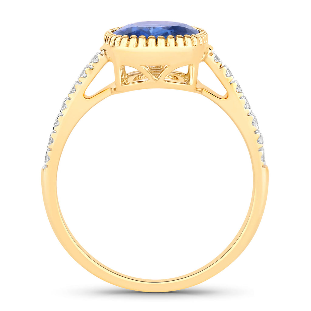 Blue Sapphire Ring With Diamonds 2.42 Carats 18K Yellow Gold