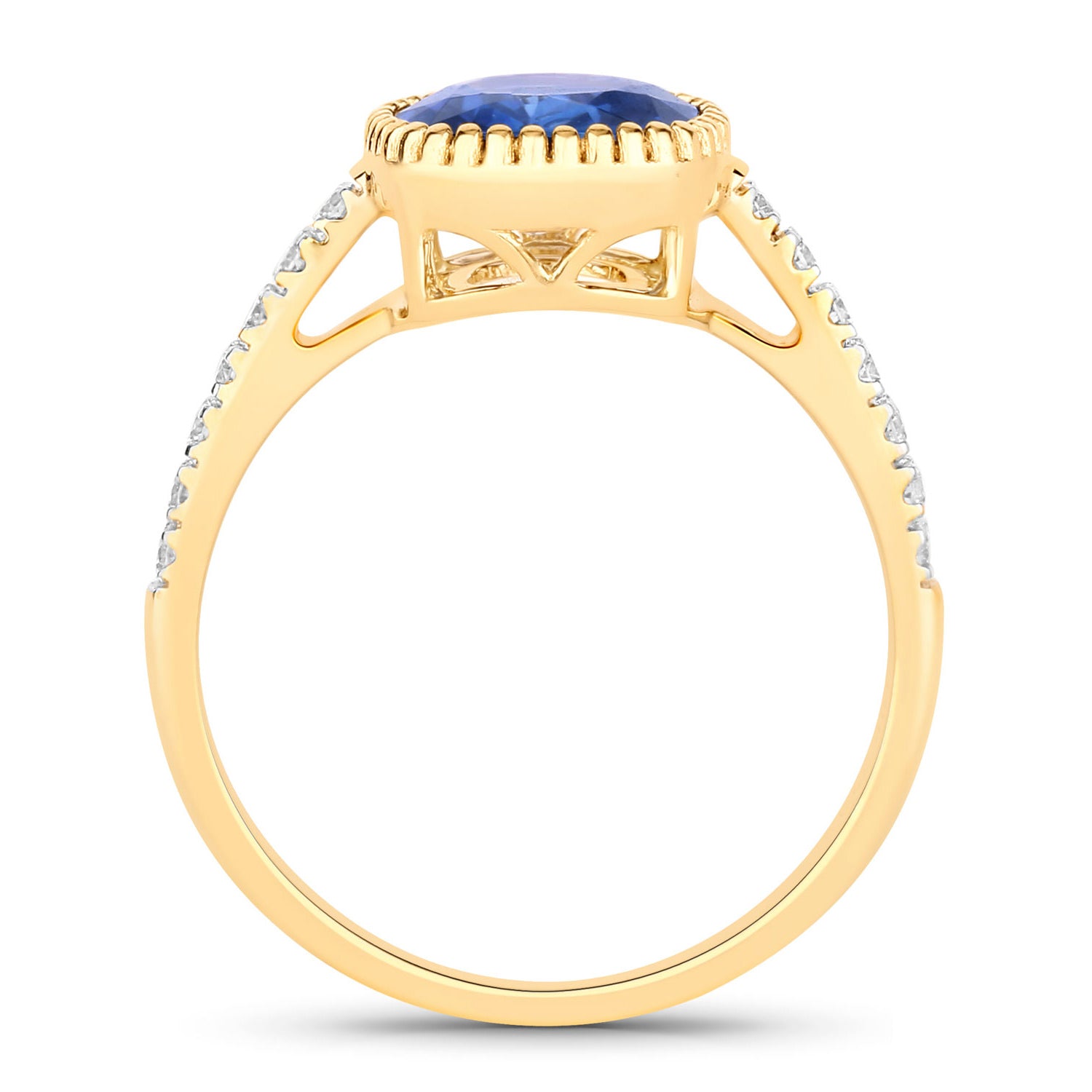Blue Sapphire Ring With Diamonds 2.42 Carats 18K Yellow Gold
