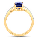 Blue Sapphire Ring With Diamonds 3.1 Carats 18K Yellow Gold