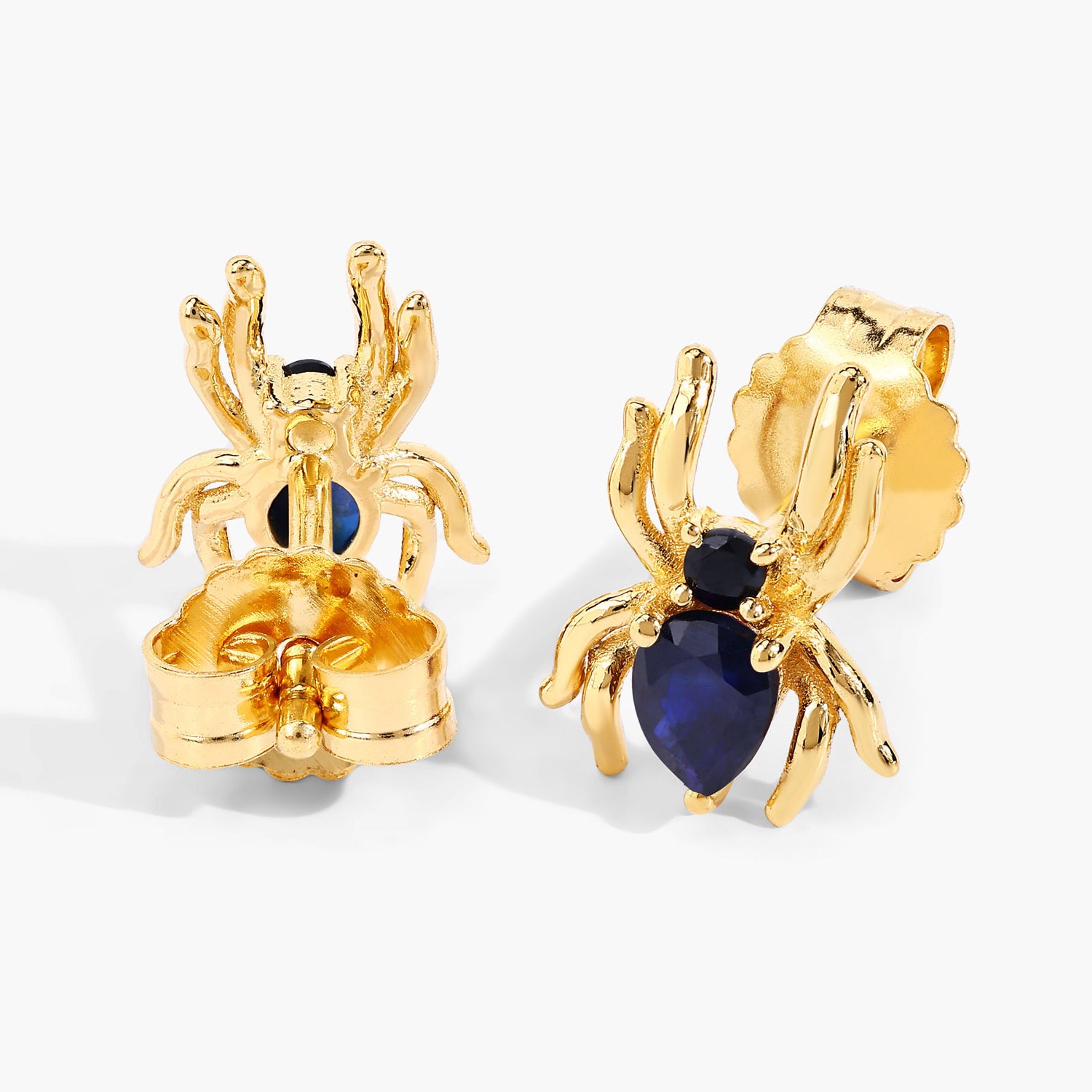 Blue Sapphire Stud Earrings With Black Spinel 0.34 Carats Gold Plated Silver