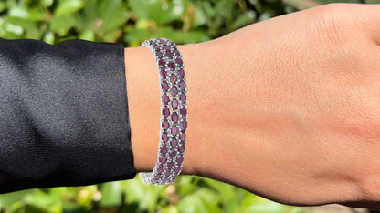 Natural Rhodolite Garnet Wide Tennis Bracelet 31 Carats 110 Gemstones