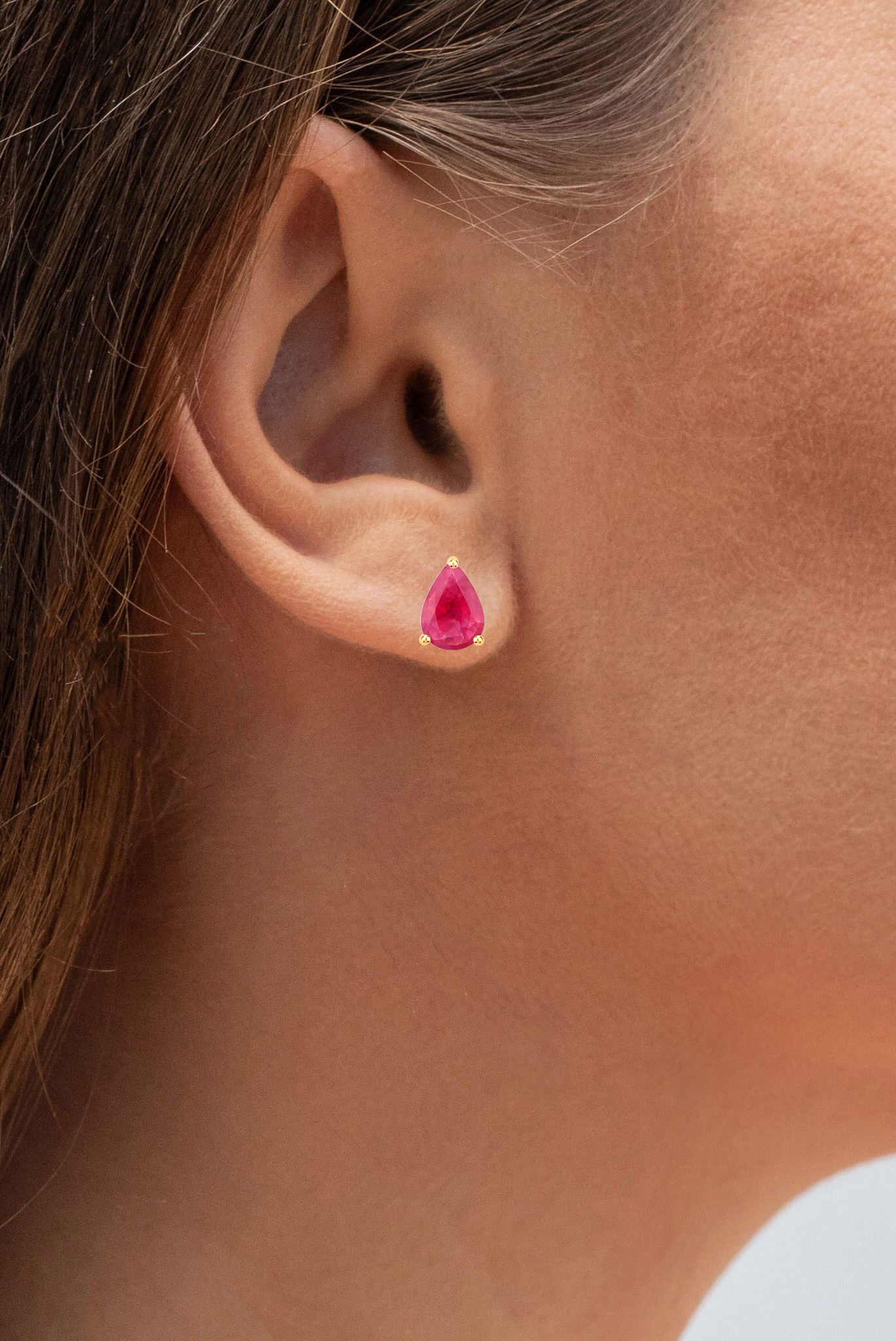 Ruby Stud Earrings 1.5 Carats 14K Yellow Gold