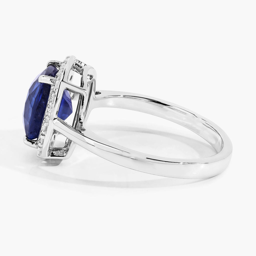Blue Sapphire Ring With Diamonds 3.4 Carats 18K White Gold
