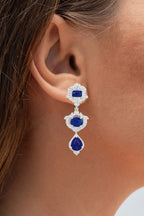 Lapis Dangle Earrings White Topaz 9.3 Carats Sterling Silver