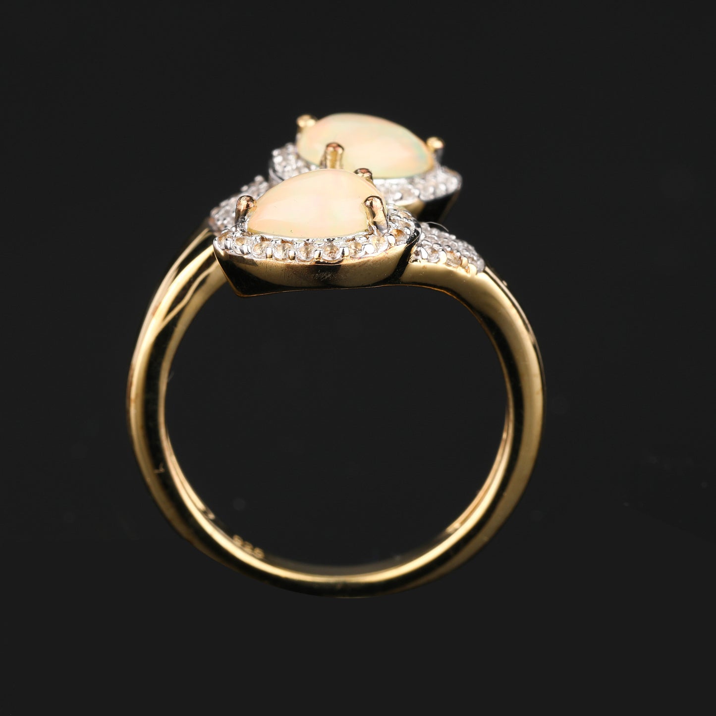 Natural Ethiopian Opal Ring With White Topaz 1.01 Carats Gold Plated Silver