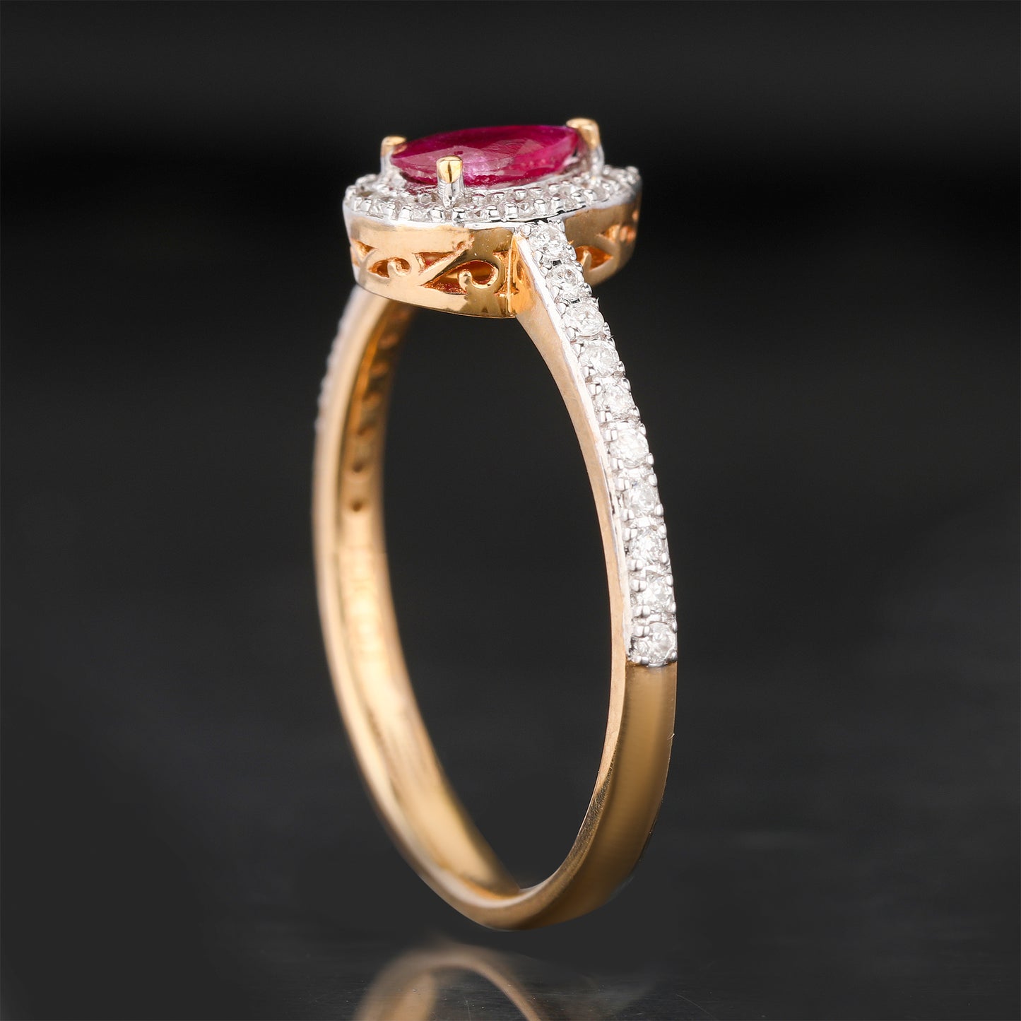 Natural Mozambique Ruby Ring With Diamonds 0.62 Carats 10K Yellow Gold