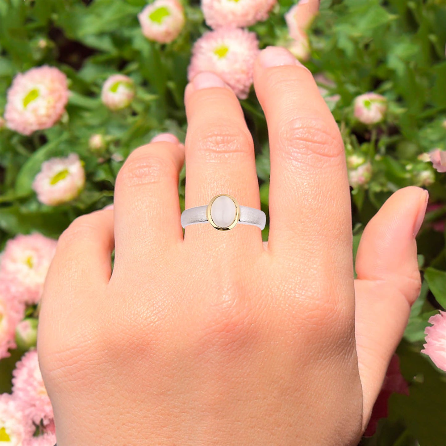 White Moonstone Ring 1.30 Carats Gold Plated Silver