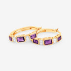 Amethyst Hoop Earrings With White Topaz 2.12 Carats Gold Plated Silver