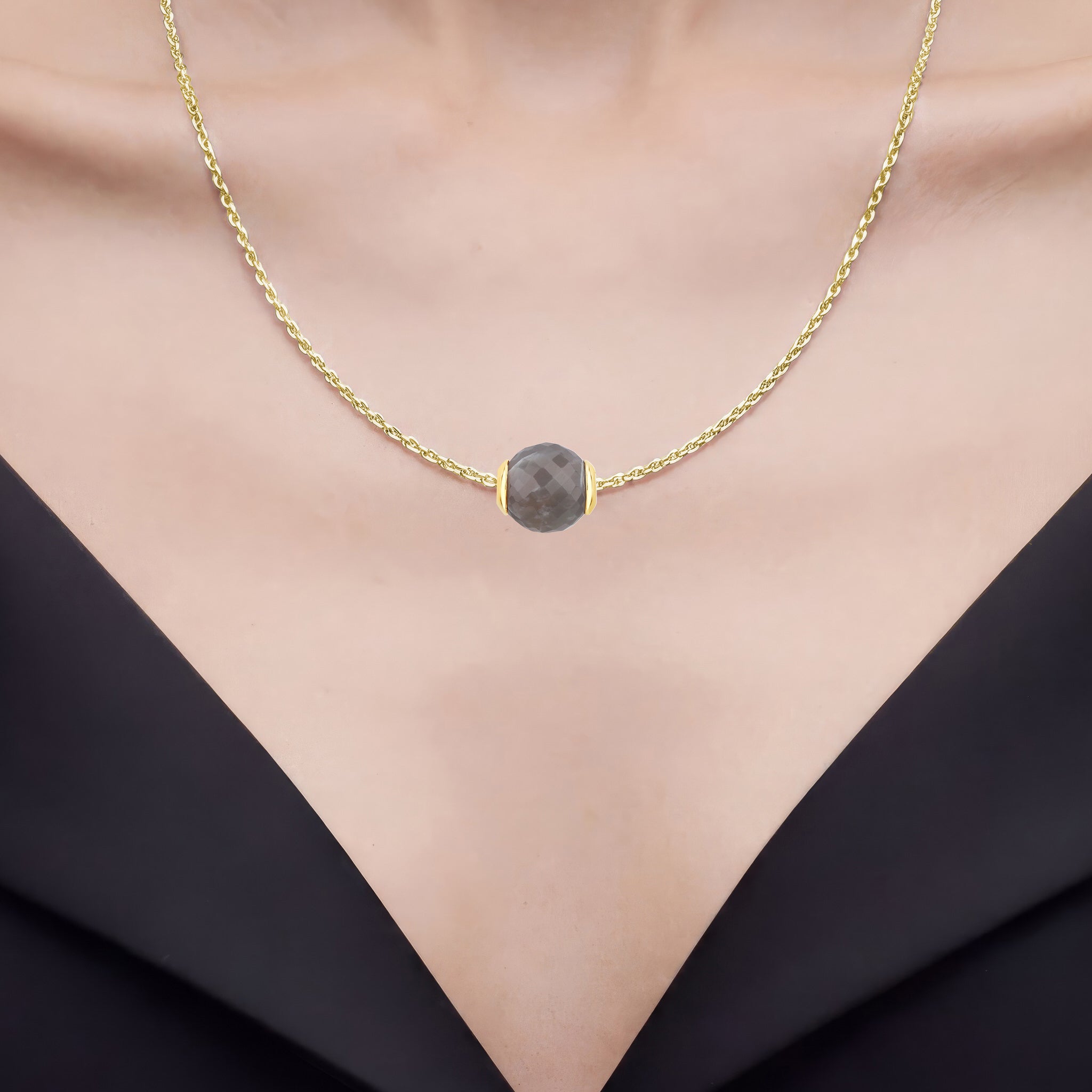 Grey Moonstone Pendant 16.7 Carats Gold Plated Silver