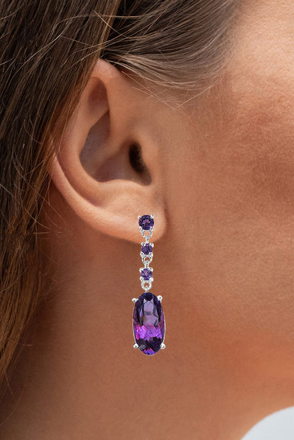 Amethyst Drop Earrings 9.84 Carats Sterling Silver