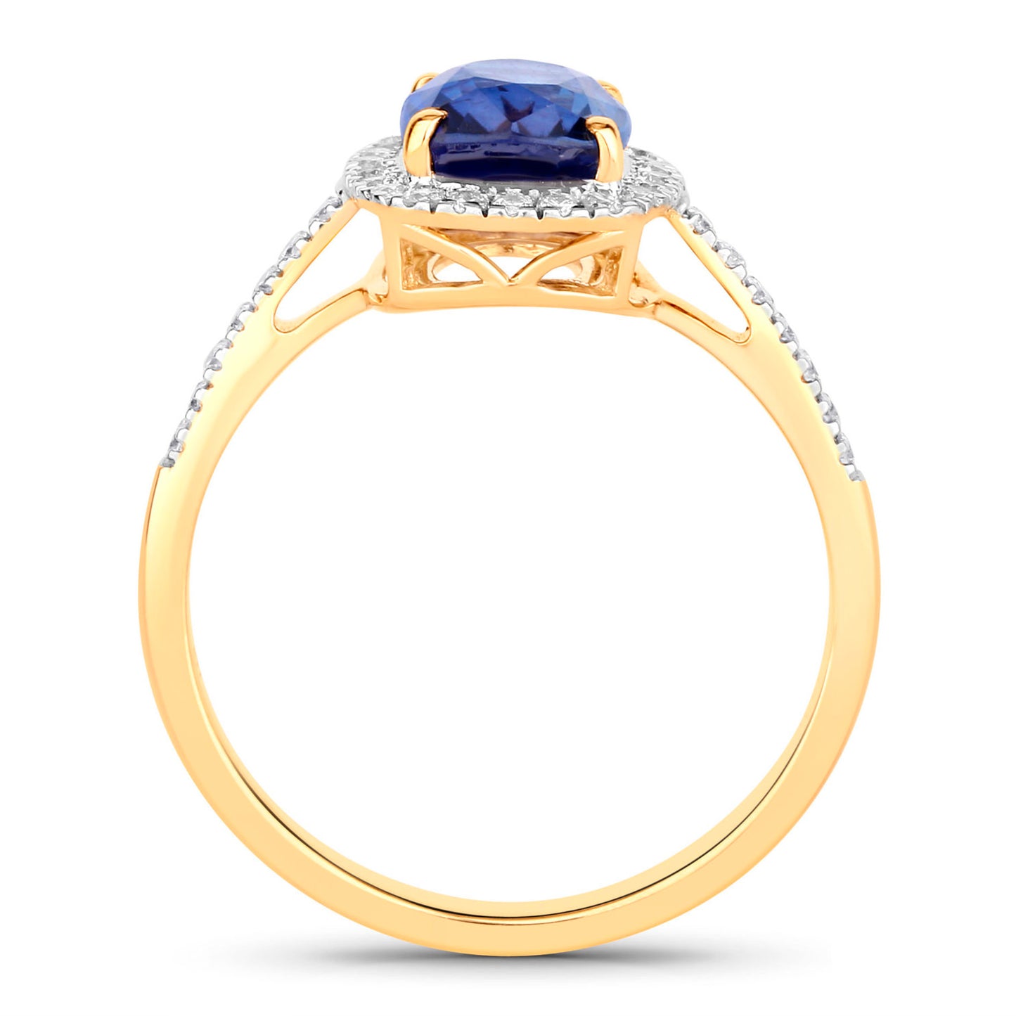 Blue Sapphire Ring With Diamonds 2.14 Carats 18K Yellow Gold