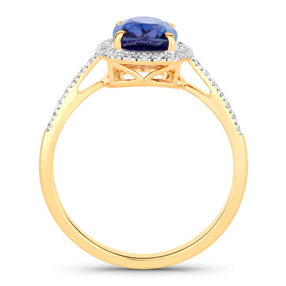 Blue Sapphire Ring With Diamonds 2.14 Carats 18K Yellow Gold