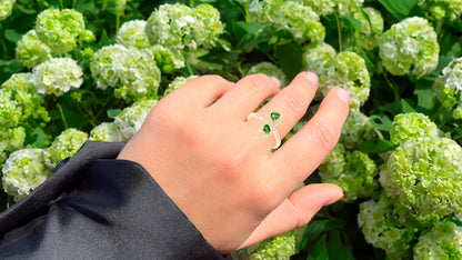 Chrome Diopside Bypass Ring With Diamonds 14K Yellow Gold