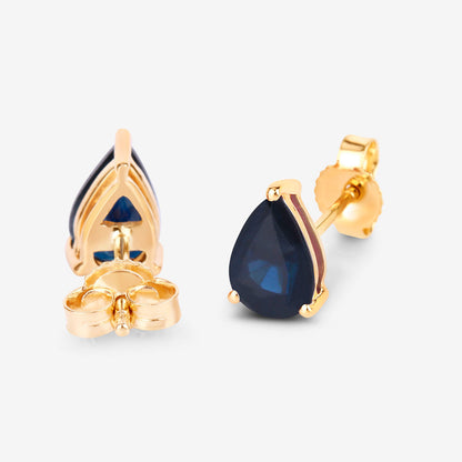 Blue Sapphire Stud Earrings 1.59 Carats 10K Yellow Gold
