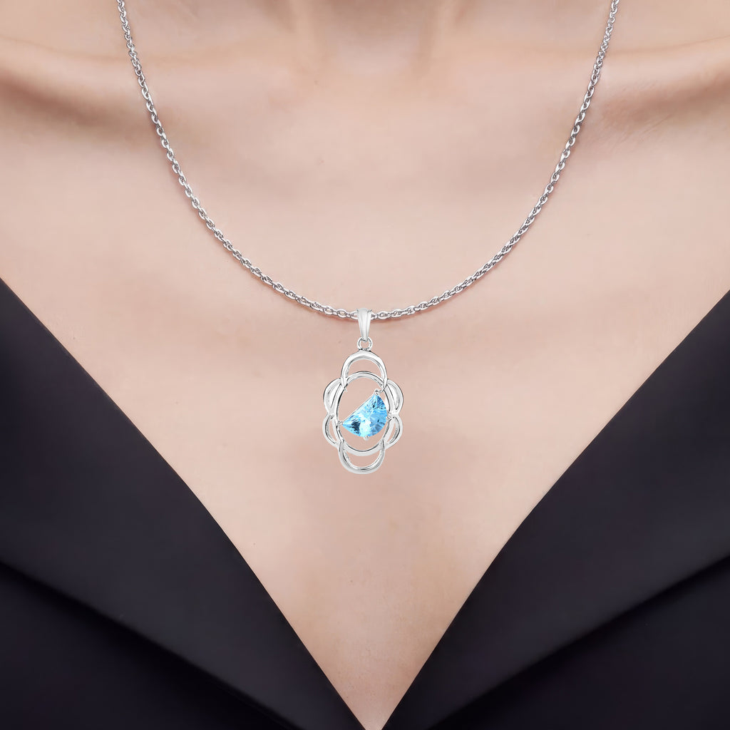 Swiss Blue Topaz Pendant 4.58 Carats Sterling Silver