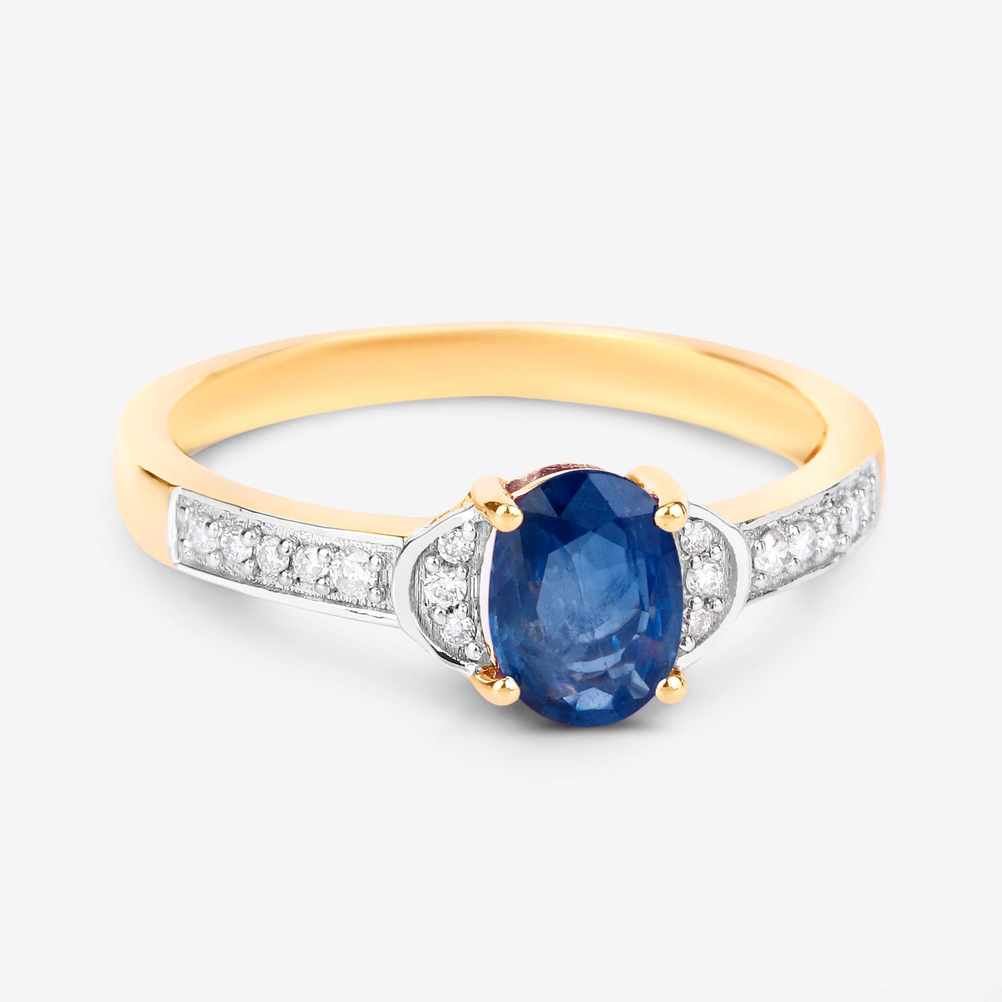 Blue Sapphire Ring White Diamonds 1.04 Carats 10K Yellow Gold
