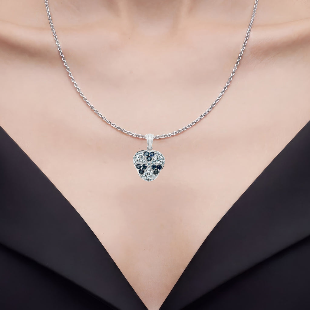 Blue Sapphire Flower Pendant With Aquamarine 2.66 Carats Sterling Silver