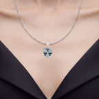 Blue Sapphire Flower Pendant With Aquamarine 2.66 Carats Sterling Silver