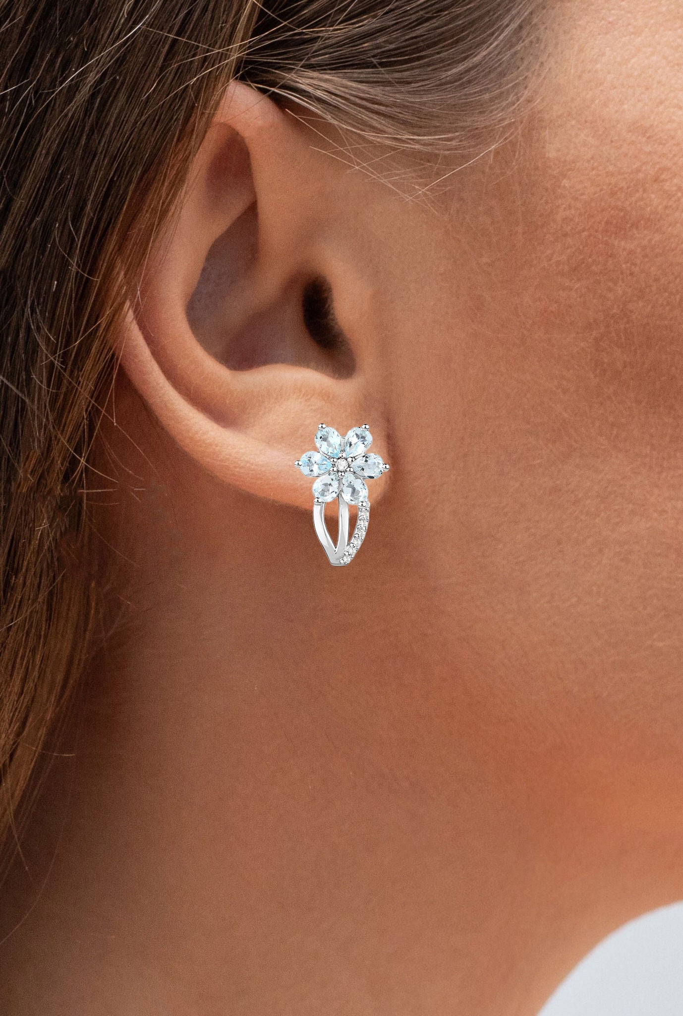 Aquamarine Earrings White Topaz 1.52 Carats Sterling Silver