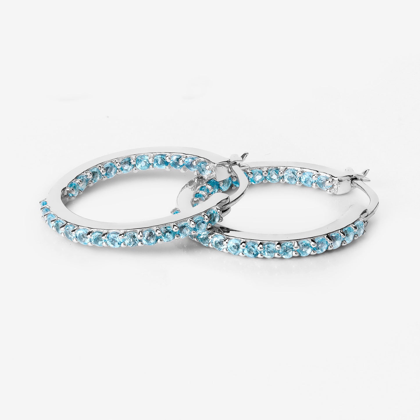 Swiss Blue Topaz Hoop Earrings 1.72 Carats Sterling Silver