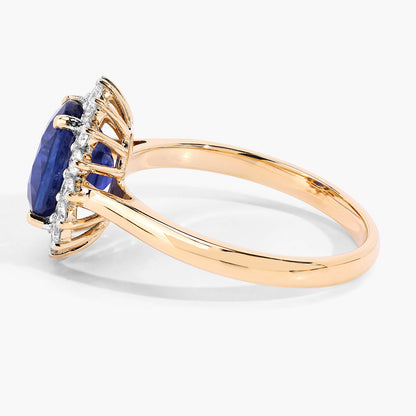 Blue Sapphire Ring With Diamonds 3.5 Carats 18K Yellow Gold
