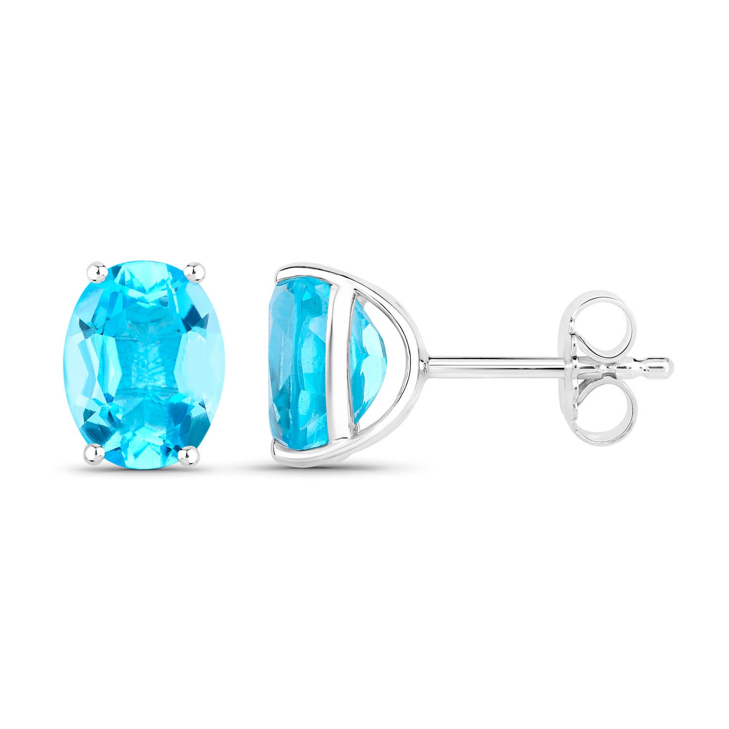 Swiss Blue Topaz Earrings 4 Carats Prong Set Sterling Silver