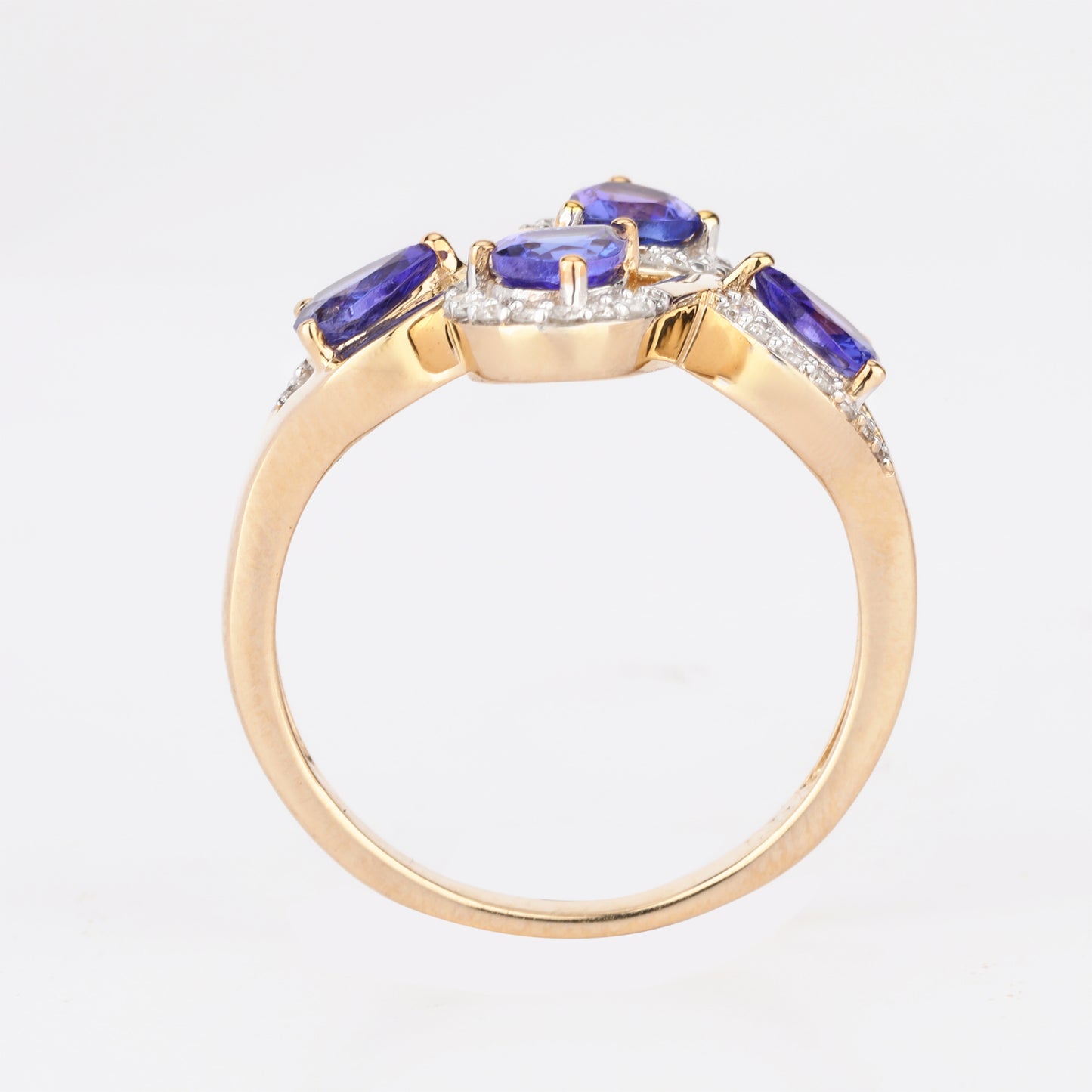 Natural Tanzanite Ring With Diamonds 1.3 Carats 9K Yellow Gold