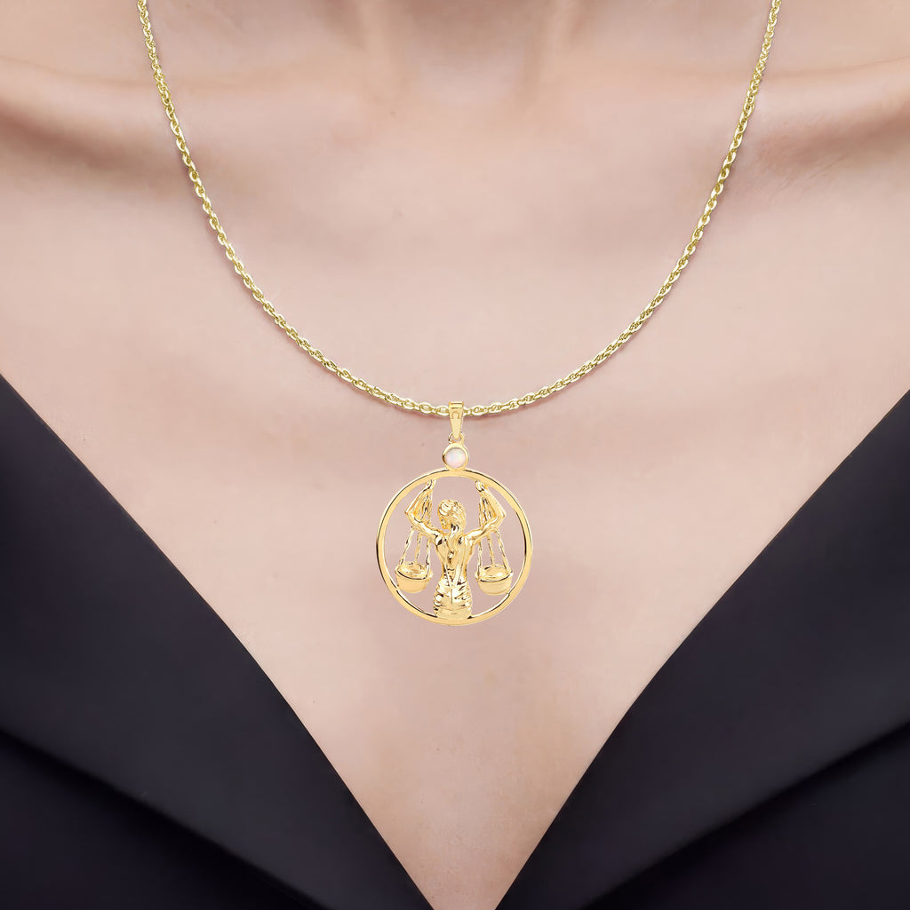 Ethiopian Opal Libra Pendant 0.14 Carats Gold Plated Silver