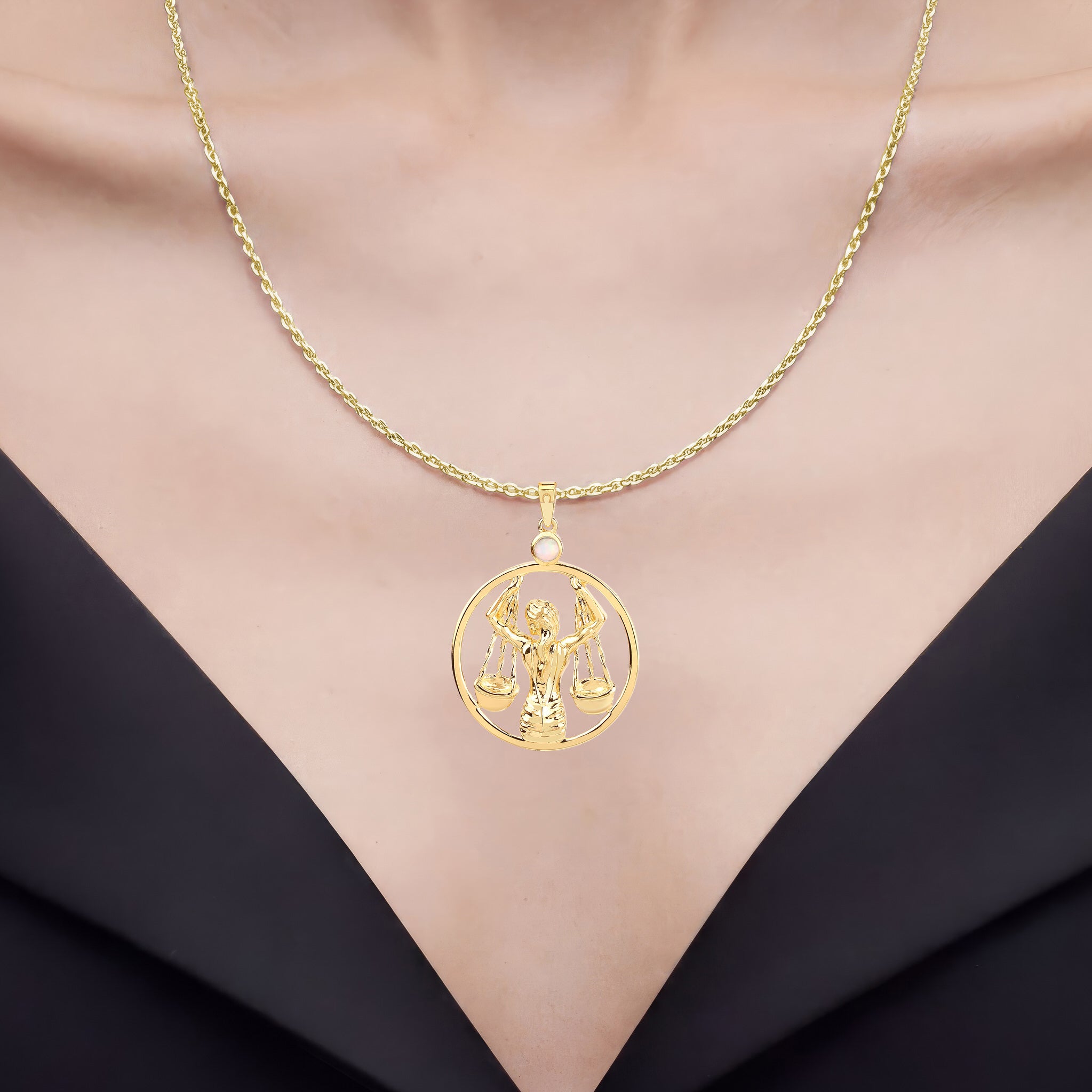Ethiopian Opal Libra Pendant 0.14 Carats Gold Plated Silver