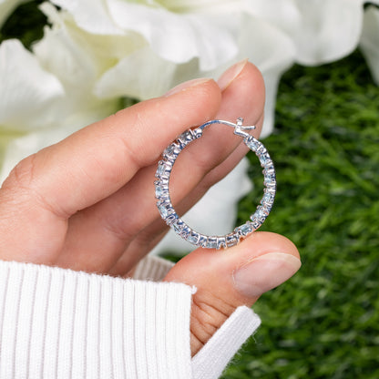 Blue Topaz Hoop Earrings 5.68 Carats Sterling Silver