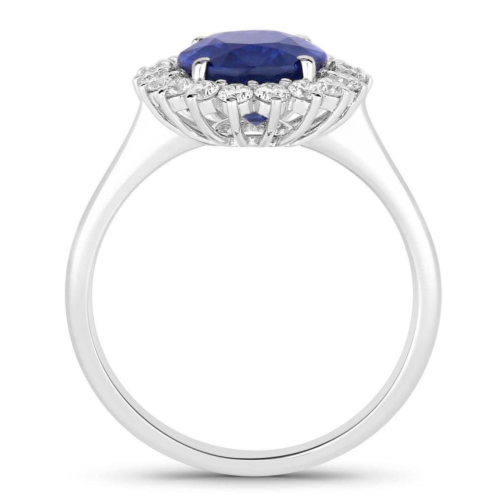 Blue Sapphire Ring With Diamonds 3.46 Carats 18K White Gold
