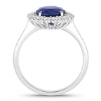 Blue Sapphire Ring With Diamonds 3.46 Carats 18K White Gold
