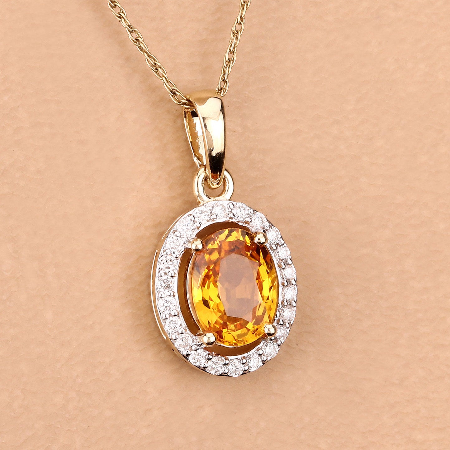 Natural Yellow Sapphire Pendant With Diamonds 1.74 Carats 14K Yellow Gold