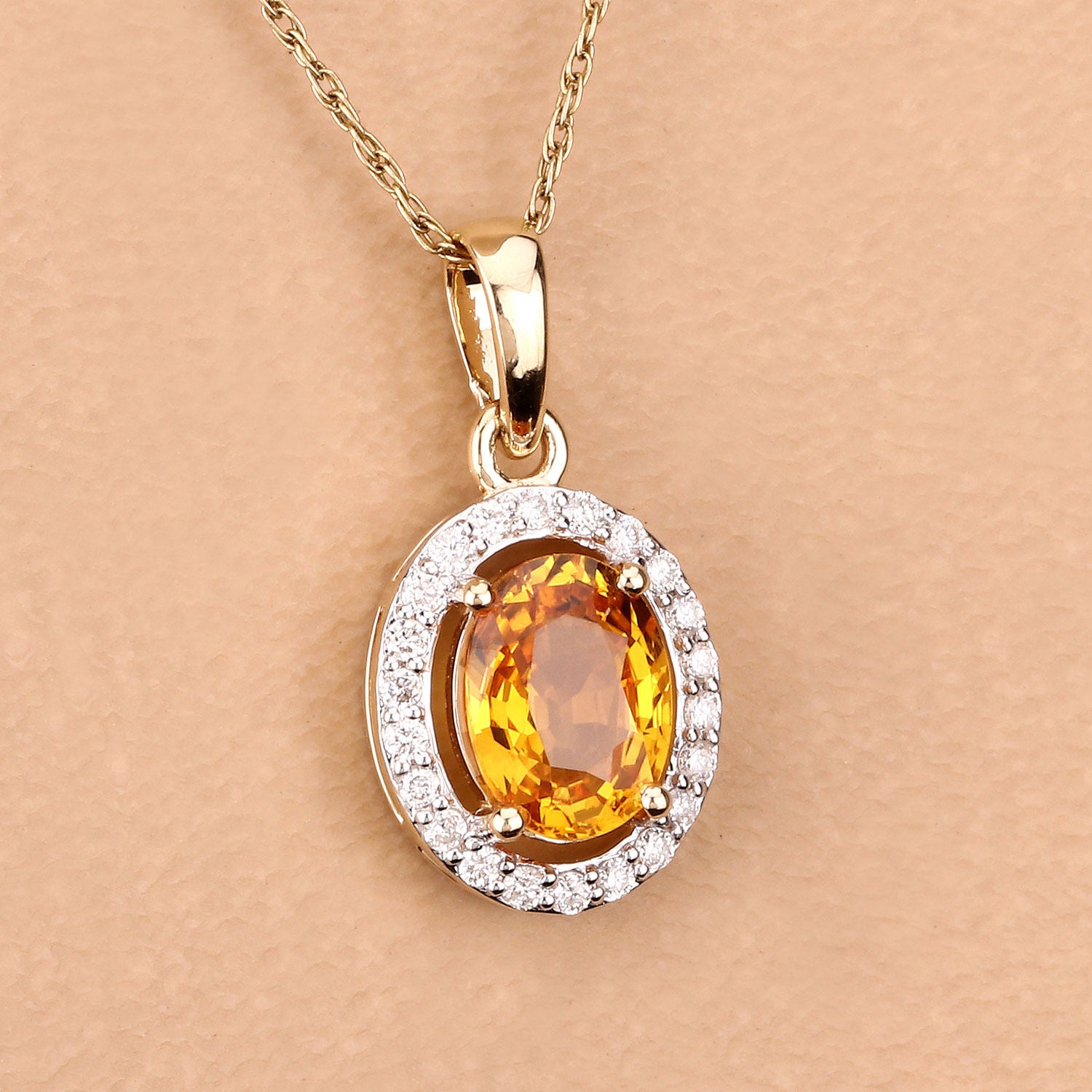 Natural Yellow Sapphire Pendant With Diamonds 1.74 Carats 14K Yellow Gold