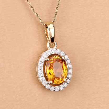 Natural Yellow Sapphire Pendant With Diamonds 1.74 Carats 14K Yellow Gold