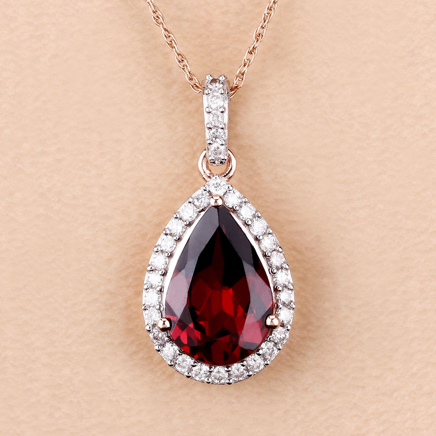 Rhodolite Garnet Pendant With Diamonds 3.26 Carats 14K Rose Gold